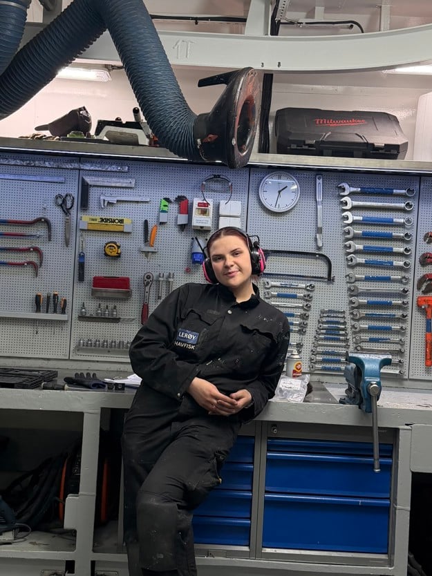Stine Marie i maskinrommet på Gadus Njord. 