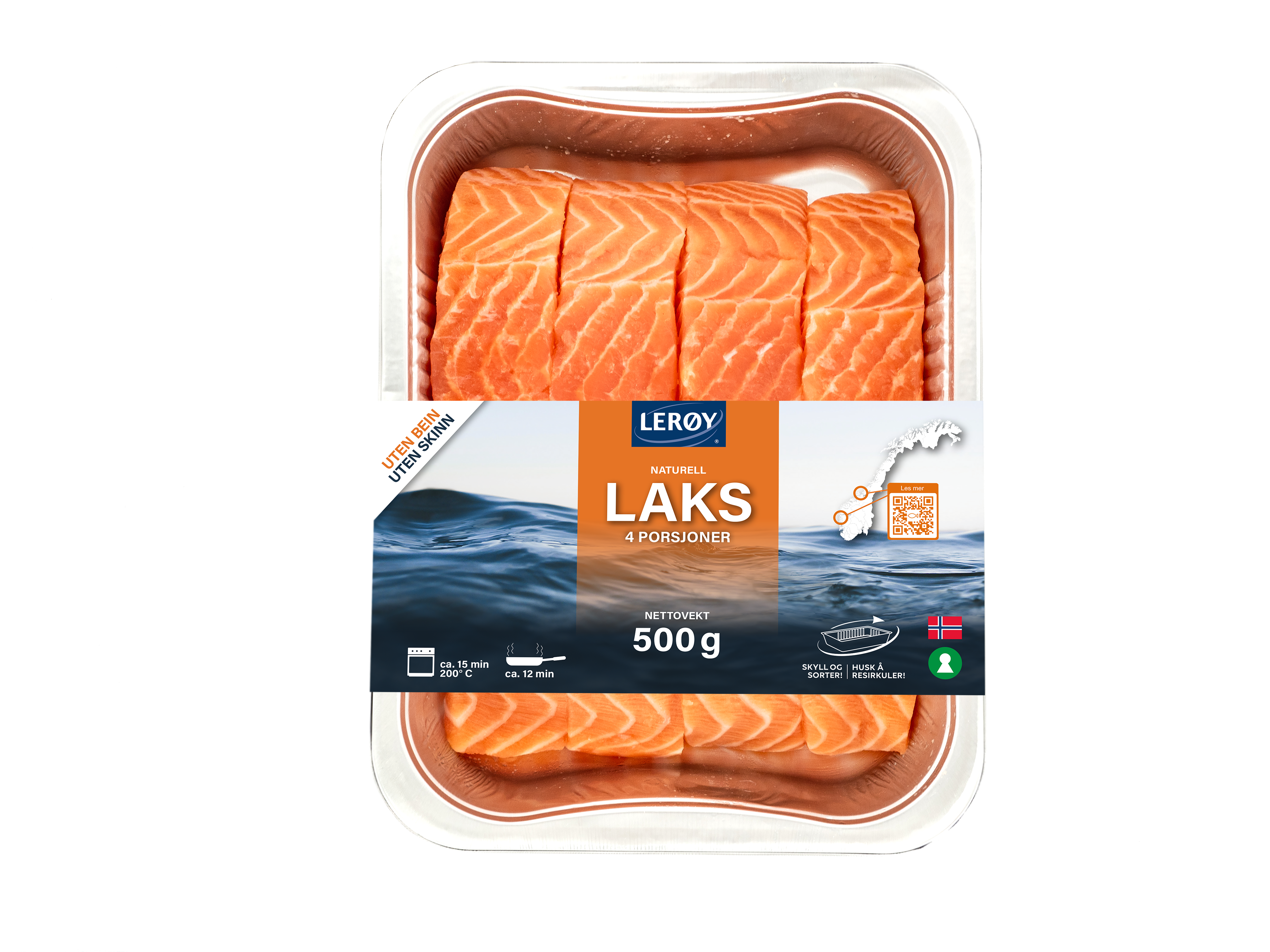 4 stykker laks naturell på 125 gram i aluminiumsform