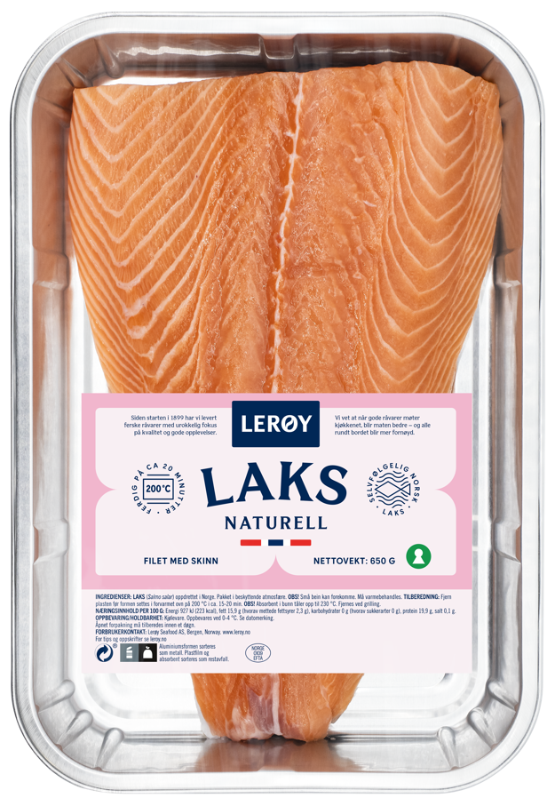 Laks naturell helside filet 650g