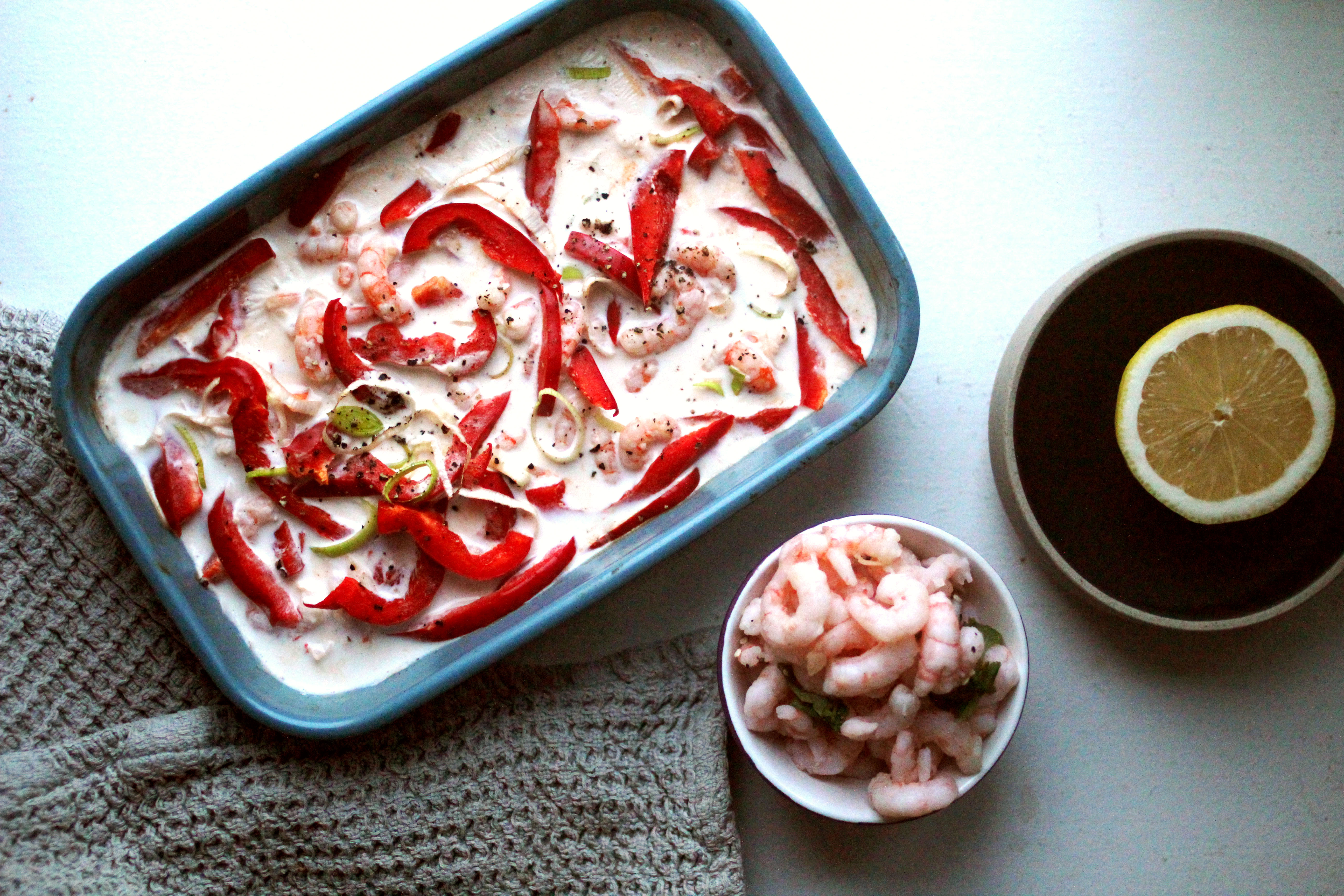 Reker i form med fløte og paprika